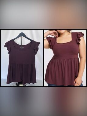 TORRID | Super Soft Rib Square Neck Double Ruffle Babydoll Top